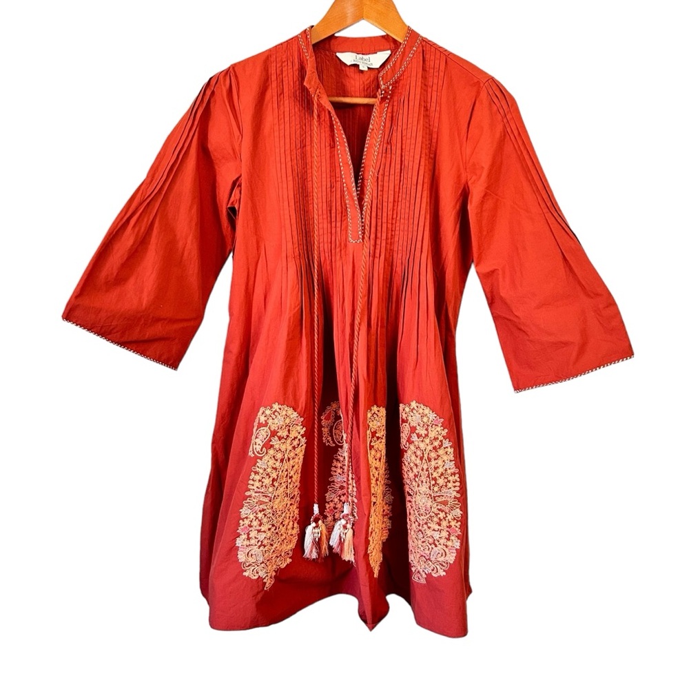 Ritu Kumar Rust Cotton Embroidered paisley 3/4 sleeve Aline Dress Small